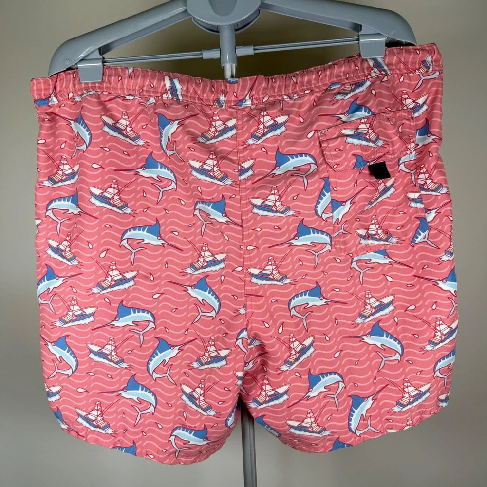 Vineyard Vines Mens Pink Marlin Boat Print Swim Trunks Board Shorts Size Large